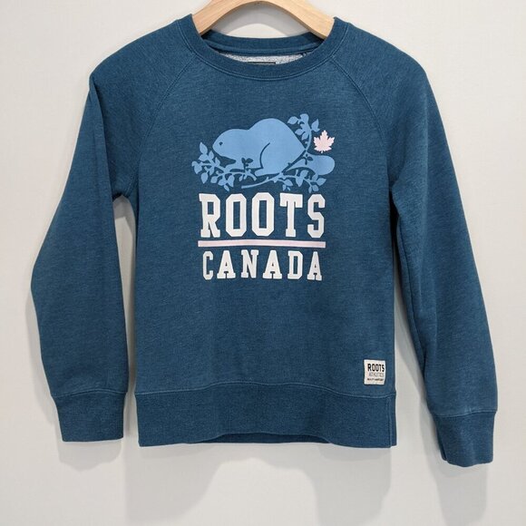 Roots Logo Girl's Sweatshirt Teal | Girls Size L - Picture 2 of 7